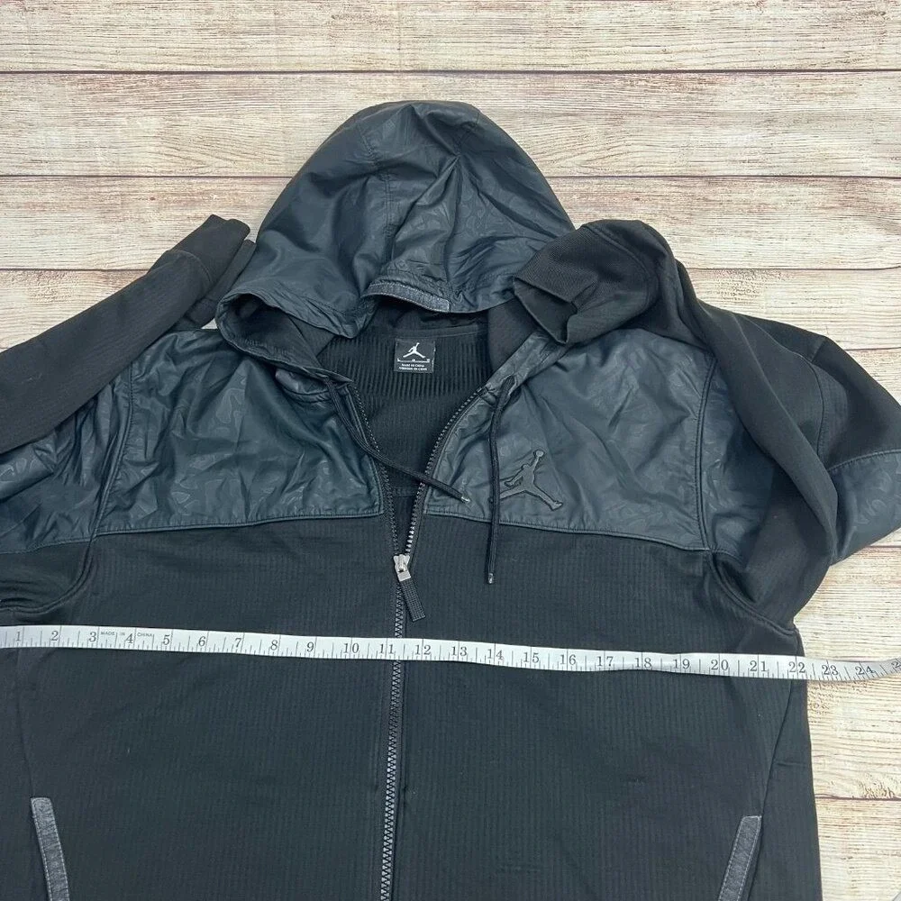 Jordan Full‎ Zip Hoodie Mens Large Black Elephant Print Hybrid Jacket Flawed